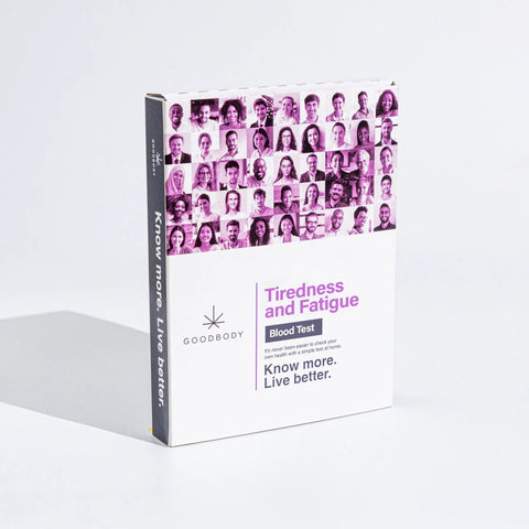 Goodbody Tiredness and Fatigue Blood Test packaging on a white background