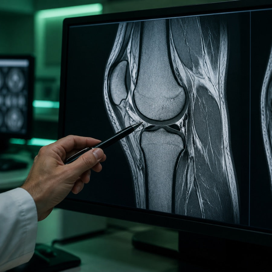 Consultant radiologist reviewing a knee MRI scan