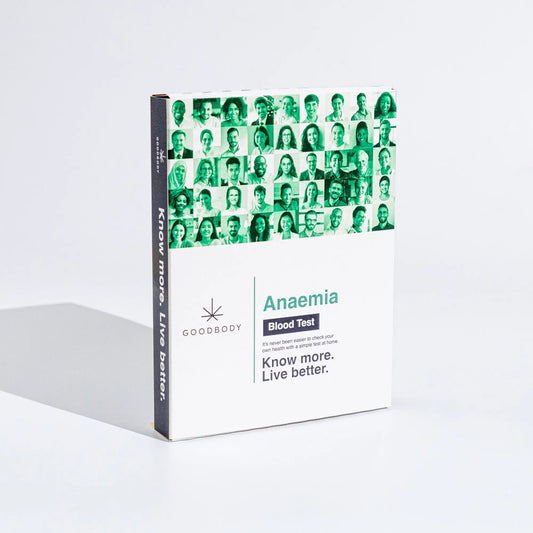 Goodbody Anaemia Blood Test packaging with green and white design on a white background