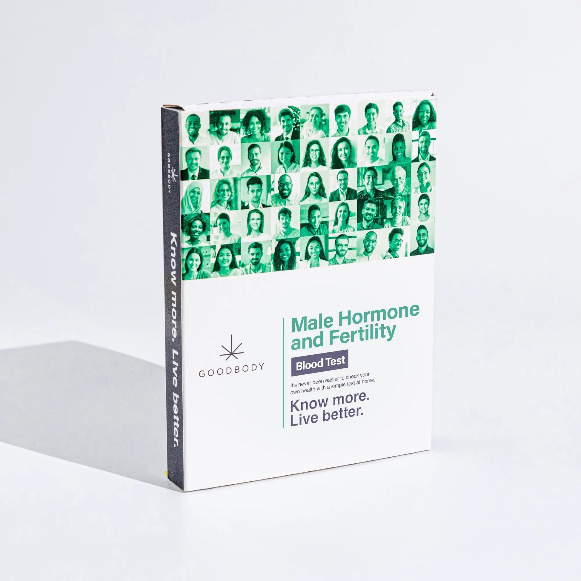 Goodbody male hormone and fertility blood test packaging on a white background
