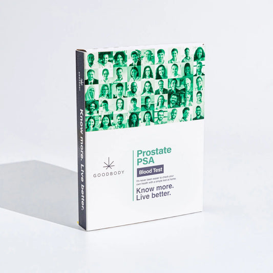 Goodbody Prostate PSA blood test packaging with green and white design.